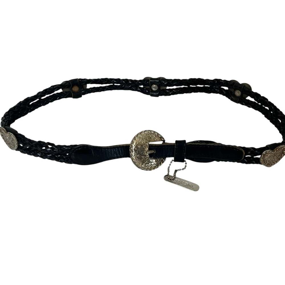Capezio Womens Black Leather Western Braided Belt Heart Conchos Size Large